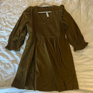 Madewell Flannel long sleeved Dress size large olive green